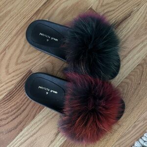 Patricia Green Women's Multicolor Fur Slides - never worn